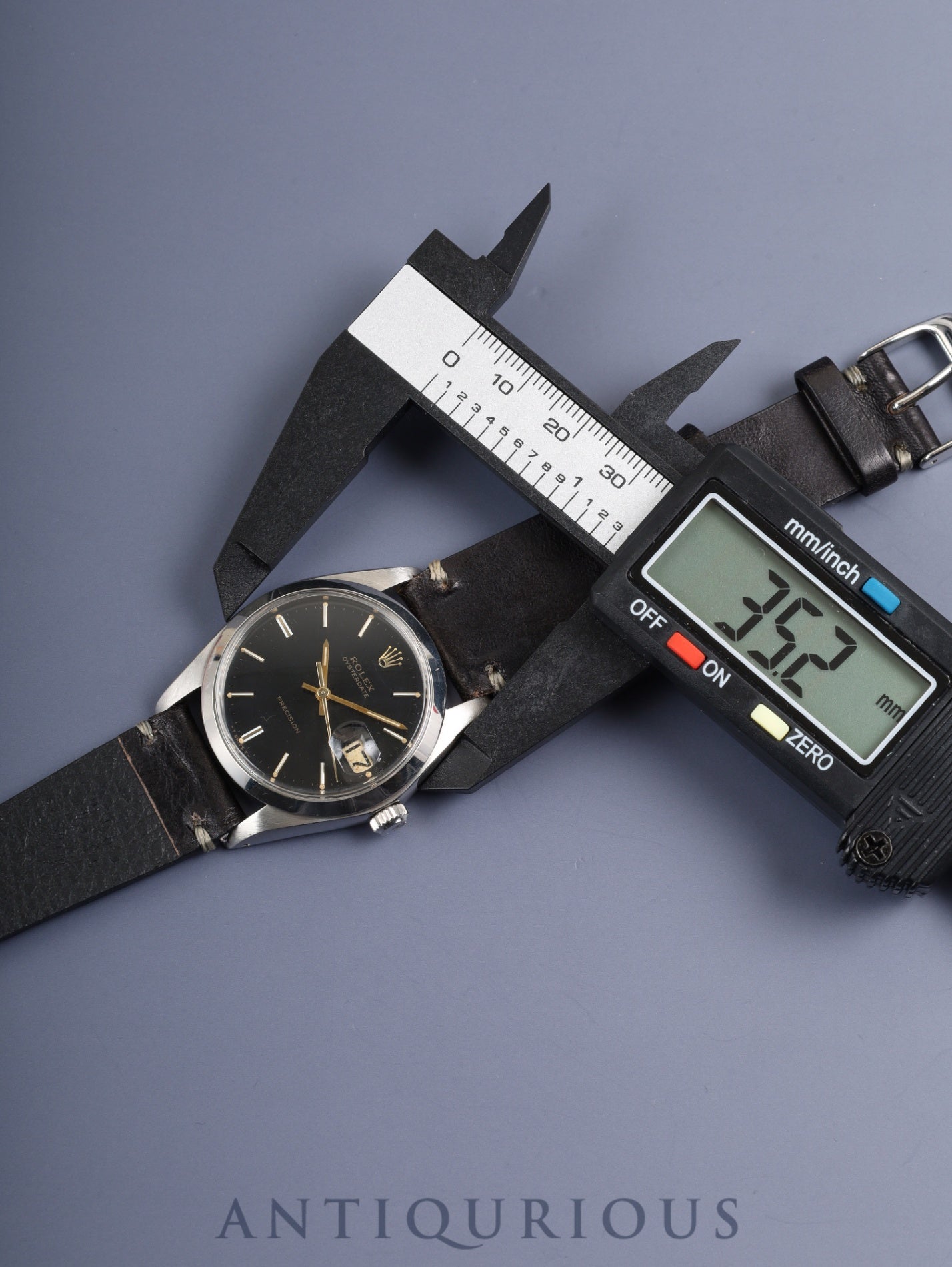 ロレックス オイスターデイトプレシジョン 6694 手巻き Cal.1225 SS 革 社外尾錠（SS） ブラック文字盤 51番（1977年）オーバーホール済み