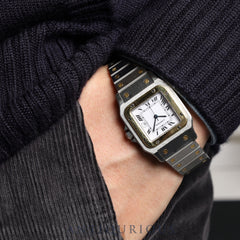 Cartier Santos Carre LM 81036288 / 2961 Automatic, Stainless Steel / Yellow Gold, White Roman Dial, Completely Serviced at a Cartier Boutique