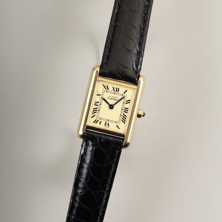 カルティエ マストタンク SM 366001 クォーツ Cal.66 SV925 革 純正Dバックル（GP） アイボリーローマン文字盤 オーバーホール済み