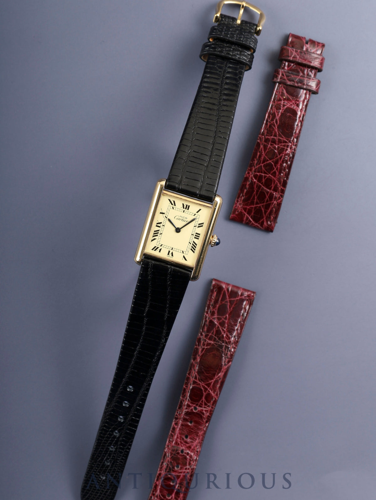 カルティエ マストタンク LM 手巻き Cal.78-1 SV925 革 純正尾錠（GP） アイボリーローマン文字盤（SWISS表記）オーバーホール済み