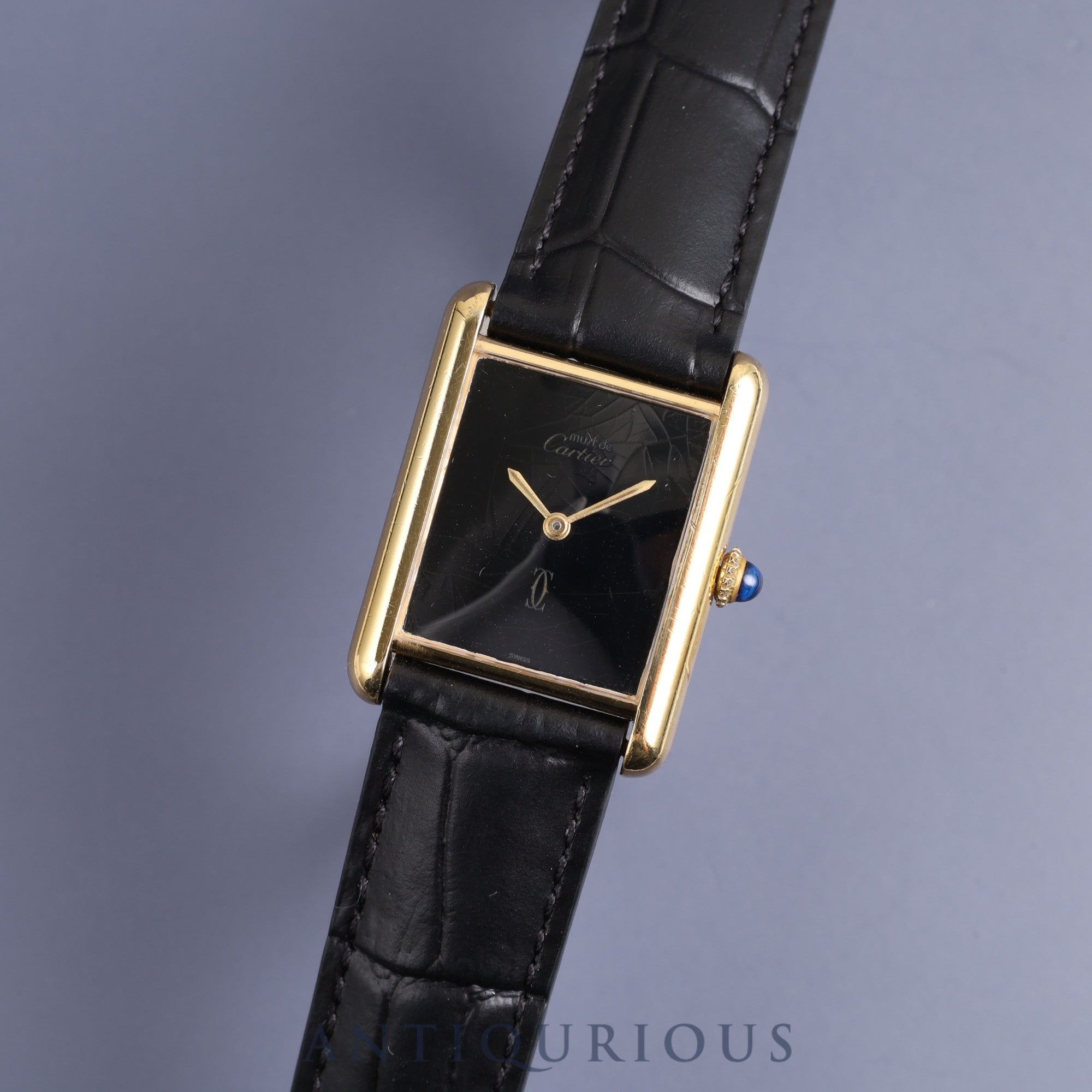 Cartier Must Tank LM Manual winding Cal.78-1 SV925 Leather Genuine D buckle (GP) Onyx dial Overhauled and refinished