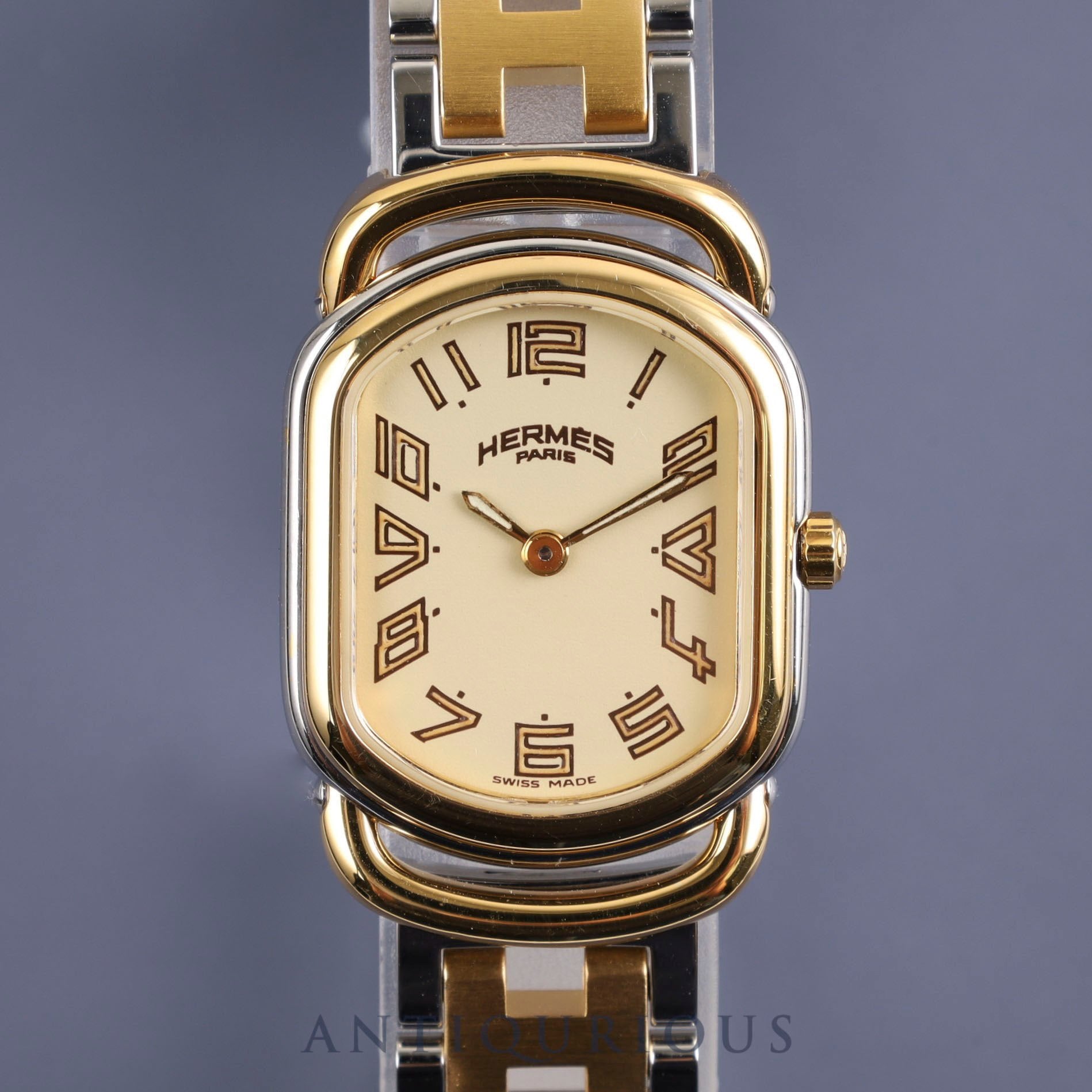 HERMES RALLYE RA1.210 Quartz Cal.976.001 SS/GP Gold Dial Overhauled