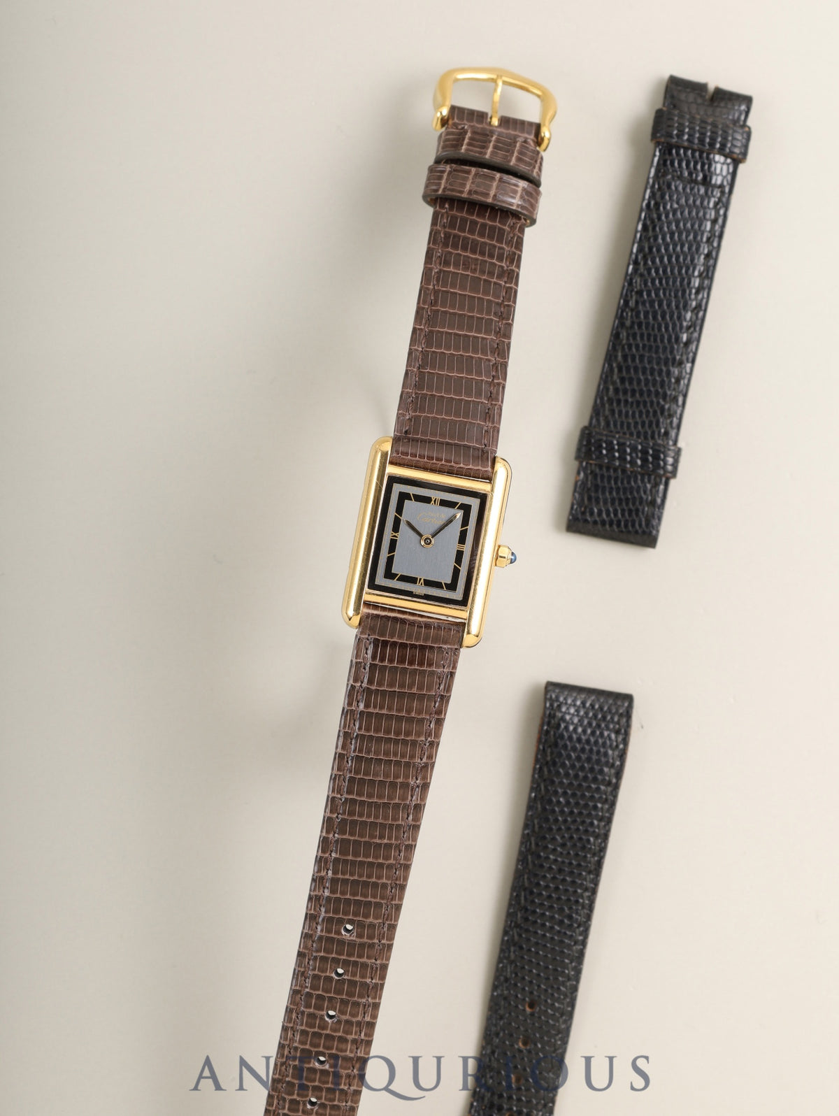 カルティエ マストタンク SM 3 66001 クォーツ Cal.157 SV925 革 純正ピンバックル（GP）グレー飛びローマン文字盤（SWISS表記 ）純正レザーベルト付き オーバーホール済み 新品仕上げ済み