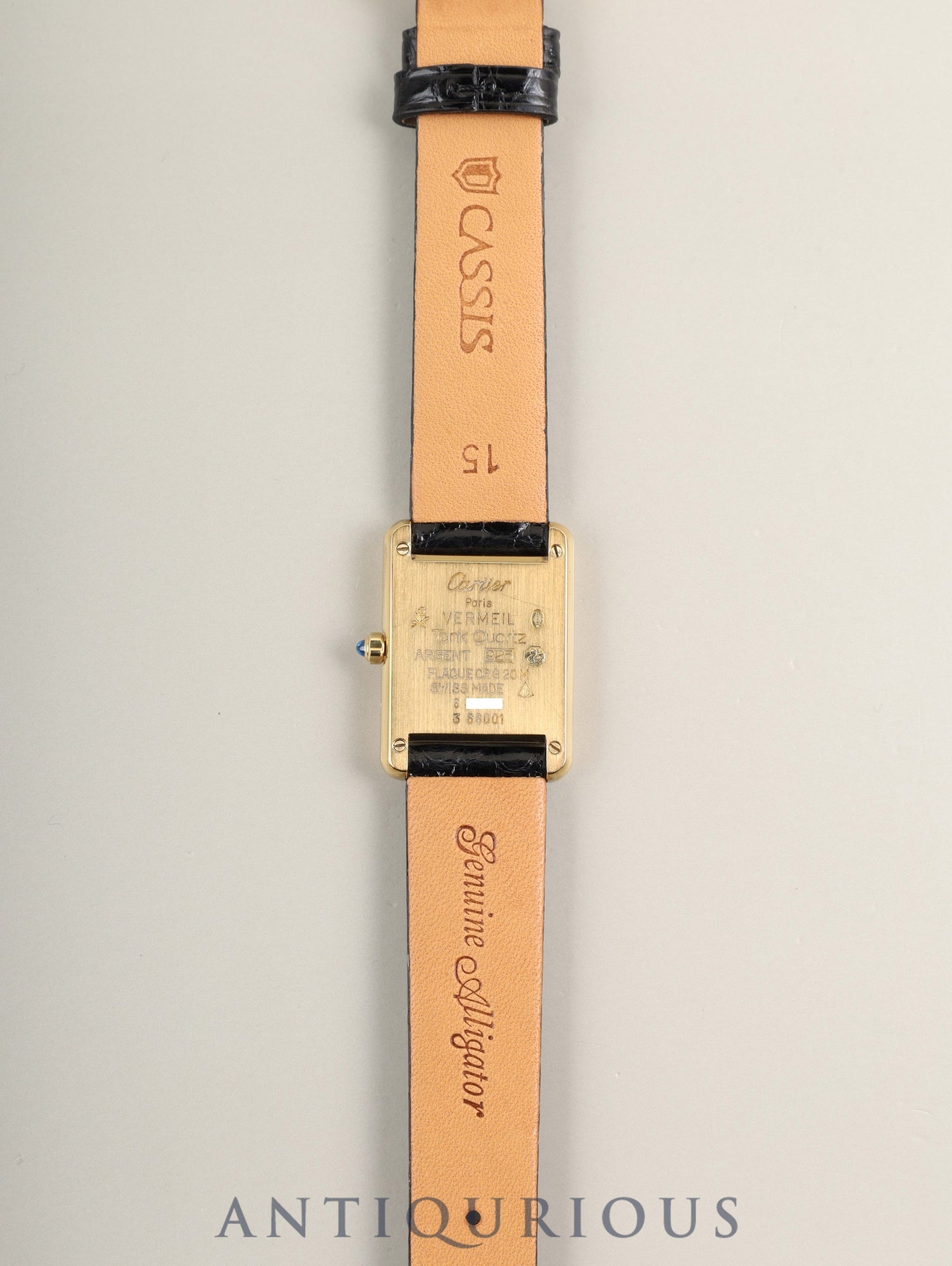 カルティエ マストタンク SM 3 66001 クォーツ SV925 革 純正ピンバックル（GP）アイボリーローマン文字盤（SWISS表記） 箱 保証書（1988年） 済オーバーホール済み