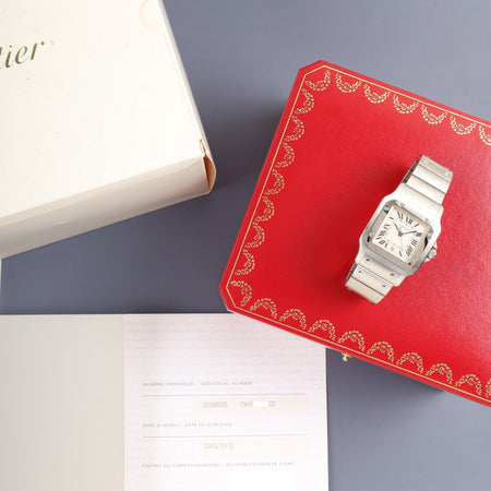 カルティエ サントス ガルベ LM W20060D6 / 1564 クォーツ Cal.687 SS SS ホワイトローマン文字盤（SWISS MADE表記） 箱 冊子 保証書（2003年）カルティエ修理証明書（2009年）オーバーホール済み