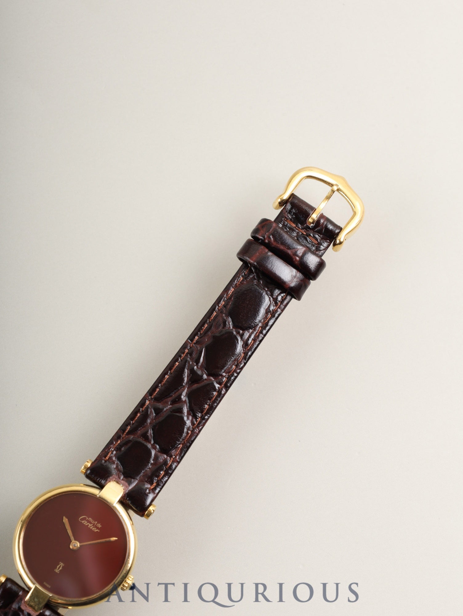 カルティエ マスト ヴァンドーム VLC SM 18 クォーツ Cal.81 SV925 革 純正尾錠（GP） ガーネットダイアル ボルドー文字盤 箱 冊子 保証書（1987年）オーバーホール済み