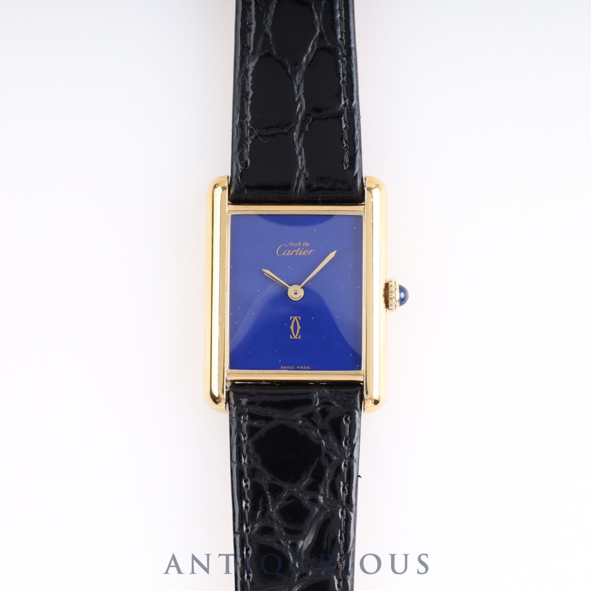 CARTIER Must Tank LM Manual winding SV925 Leather Genuine buckle Lapis lazuli dial Cartier boutique complete service