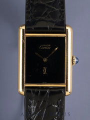 Cartier Must Tank LM 6 Hand-wound Cal.78-1 SV925 Leather Genuine Pin Buckle (GP) Onyx Dial (SWISS marking) Overhauled