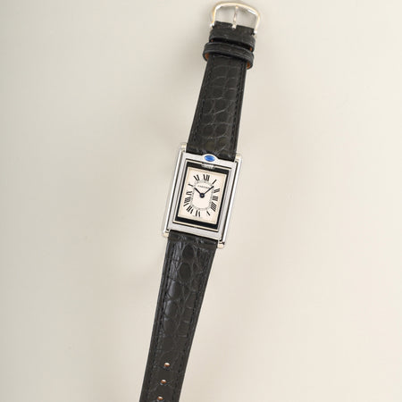 カルティエ タンク バスキュラント SM W10X1158 / 2386 クォーツ Cal.059 SS 革 純正ピンバックル（SS）ホワイトローマン文字盤 オーバーホール済み