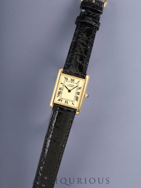 カルティエ マストタンク LM 590005 クォーツ SV925 革 純正尾錠（GP）アイボリーローマン文字盤（SWISS MADE表記）新品仕上げ済み カルティエブティックにてコンプリートサービス（フルメンテナンス）済み