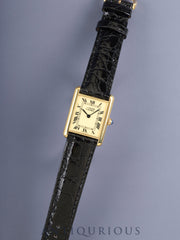 カルティエ マストタンク LM 590005 クォーツ SV925 革 純正尾錠（GP）アイボリーローマン文字盤（SWISS MADE表記）新品仕上げ済み カルティエブティックにてコンプリートサービス（フルメンテナンス）済み