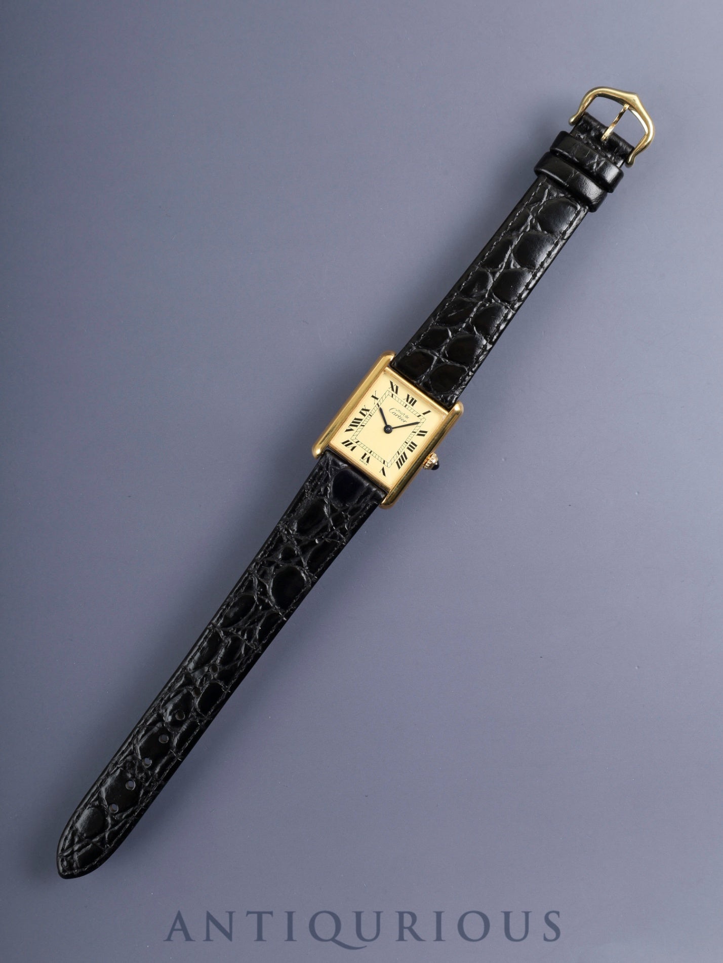 カルティエ マストタンク LM 590005 クォーツ Cal.90 SV925 革 純正ピンバックル（GP）アイボリーローマン文字盤（SWISS表記）オーバーホール済み 新品仕上げ済み