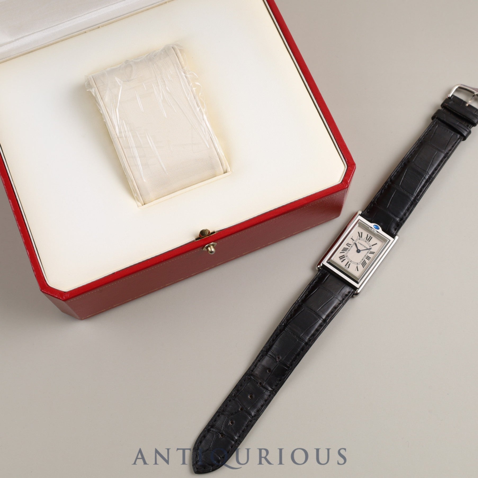 CARTIER TANK BASCULANT LM W1011358 / 2390 Manual winding Cal.060 SS Leather Genuine buckle (SS) White guilloche dial Box