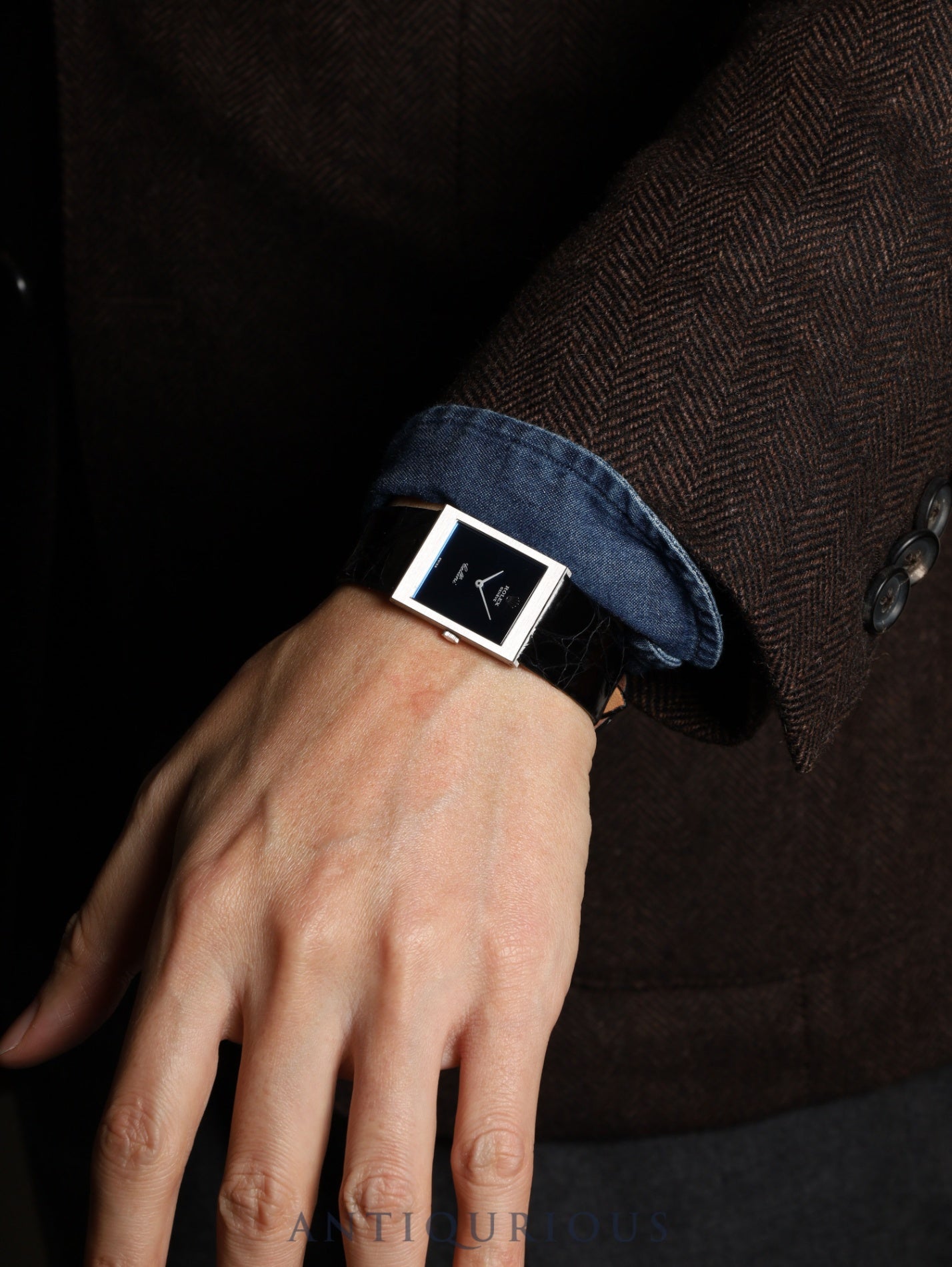 ロレックス チェリーニ 4014 手巻き Cal.1600 750WG 革 純正尾錠（GP） ブルー文字盤 35番台（1972年）オーバーホール済み