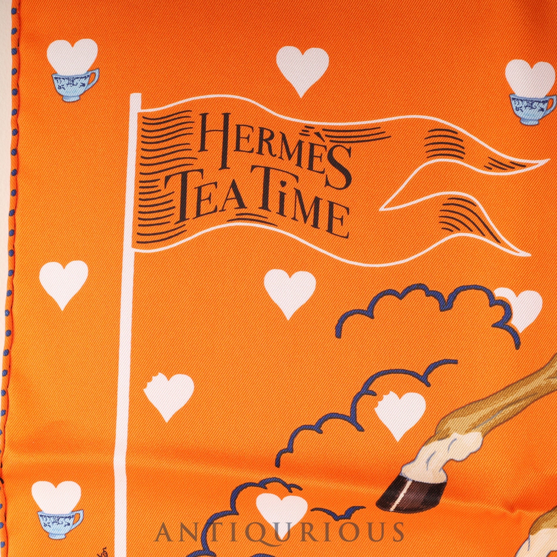 Hermes scarf Carre 70 Tea Time Orange Box Tag SILK 100%