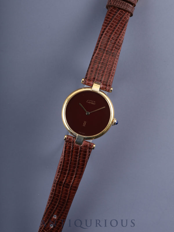 カルティエ マスト ヴァンドーム VLC LM クォーツ SV925 革 純正尾錠（GP）ボルドー文字盤（SWISS MADE表記） ガーネットダイアル カルティエブティックにてコンプリートサービス済み