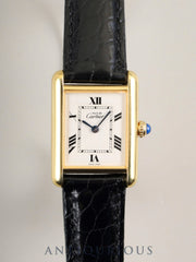 Cartier Must Tank MM W1013654 / 2415 Quartz Caliber 057 SV925 Leather Genuine D-buckle (GP) White Roman numerals dial (SWISS MADE inscription) Newly polished and overhauled