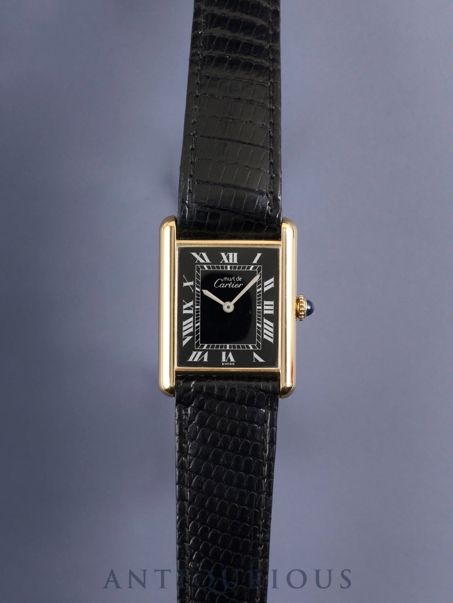 Cartier Must Tank LM Manual Winding SV925 Genuine Leather Strap Genuine Buckle (GP) Black Roman Dial Overhauled