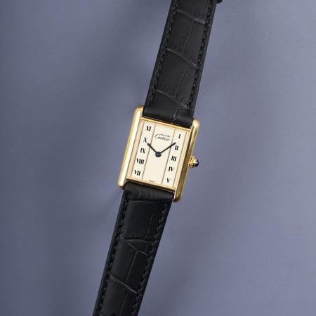 カルティエ マストタンク LM 590005 クォーツ SV925 革 純正尾錠（GP） ストレートローマン文字盤 オーバーホール済み 新品仕上げ済み