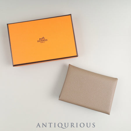 Hermès Calvi Duo Epsom Leather Coin Case with Etoupe Box and W Stamp (circa 2024)