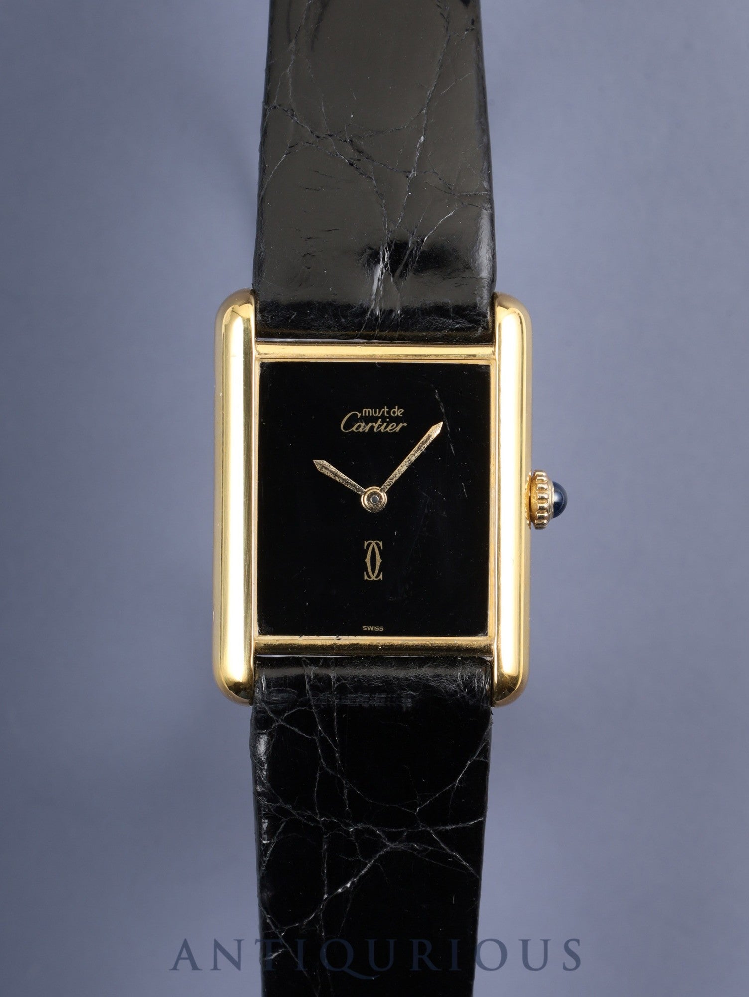 Cartier カルティエ マストタンク SM SV925 カルティエ マストタンク LM 手巻き SV925 革 純正尾錠（GP）オニキス