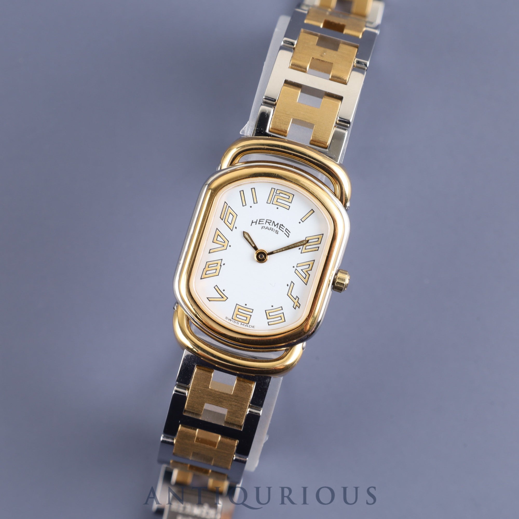 Hermes Rally 77.03 Quartz Cal.976.001 SS/GP White Dial Box Warranty (1996) Overhauled