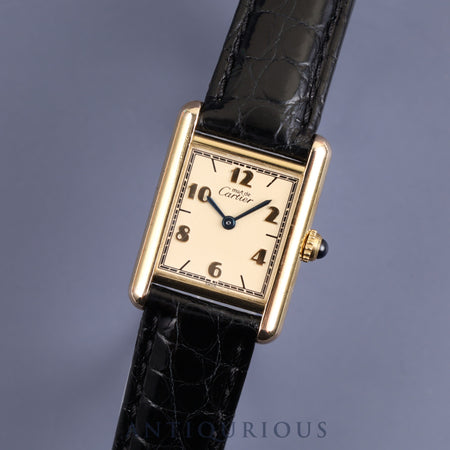 Cartier Must Tank SM W1008354 / 1613 Quartz Cal.057 SV925 Leather Genuine D Buckle (GP) Champagne Arabic CC Dial Mid 1980s to 1994 Overhauled