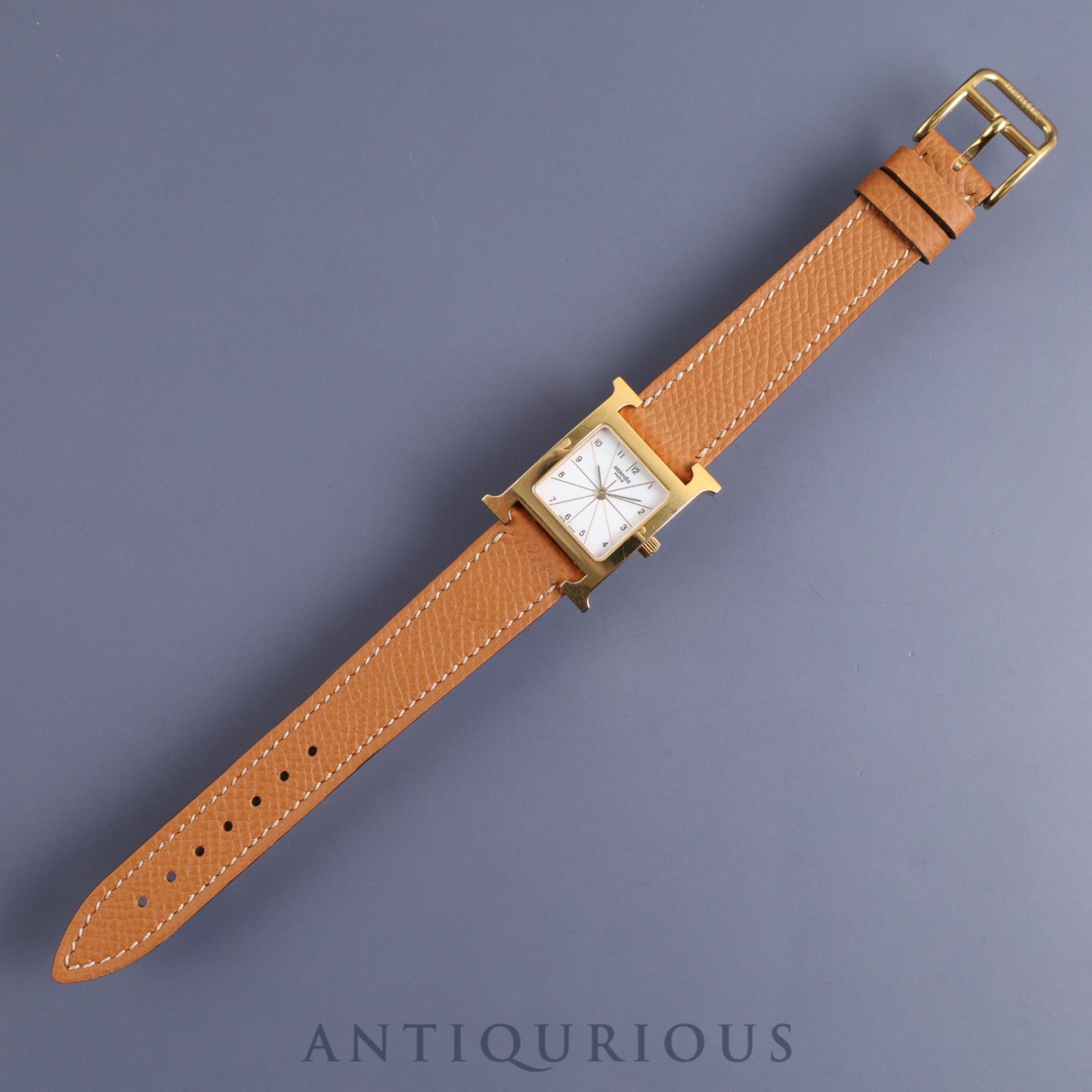 Hermes H Watch HH1.201 Quartz GP Leather Genuine Buckle (SS) White Dial Box Warranty (2006) Genuine Leather Strap Overhauled