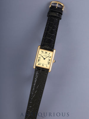Cartier Must Tank LM 1615 Quartz Movement, SV925 Leather, Genuine Pin Buckle (GP), Ivory Roman Dial (SWISS Marking), Overhauled