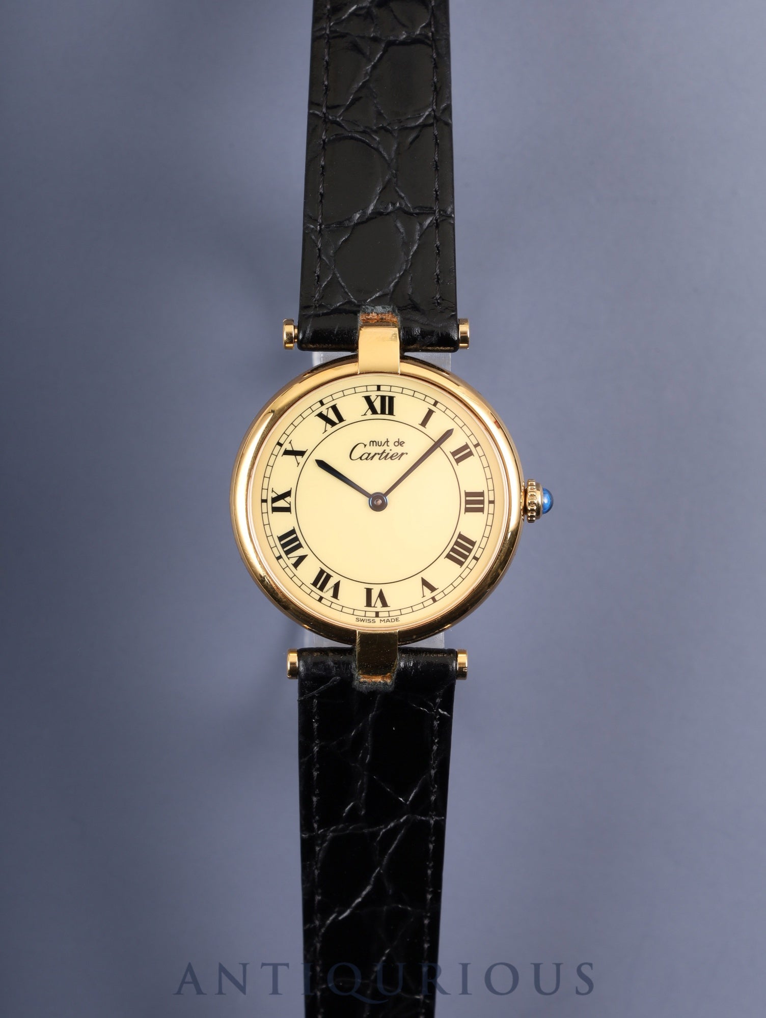 カルティエ マスト ヴァンドーム VLC LM 590003 クォーツ SV925 革 純正尾錠（GP）アイボリーローマン文字盤 カルティエブティックにてコンプリートサービス（フルメンテナンス）済み