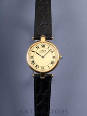Cartier Must Vendôme VLC LM 590003 Quartz SV925 Leather Strap with Genuine GP Buckle Ivory Roman Dial Completely Serviced (Full Maintenance) at a Cartier Boutique