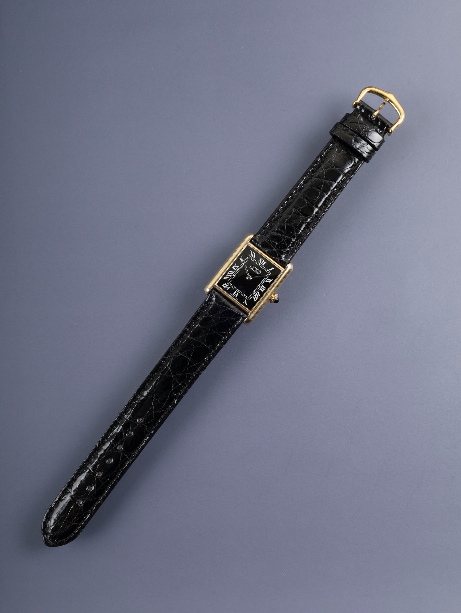 カルティエ マストタンク LM 手巻き Cal.78-1 SV925 革 純正ピンバックル（GP） ブラックローマン文字盤（SWISS MADE表記）カルティエブティックにてコンプリートサービス（フルメンテナンス）済み