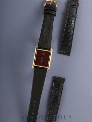Cartier Must Tank LM 681006 Quartz SV925 Leather Original pin buckle (GP) Garnet dial Bordeaux dial (SWISS MADE) Polished Original leather strap included Complete service (full maintenance) done at a Cartier boutique