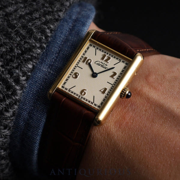 Cartier Must Tank LM 590005 Quartz Cal.90 SV925 Leather Genuine D Buckle (GP) Arabic CC Dial Overhauled