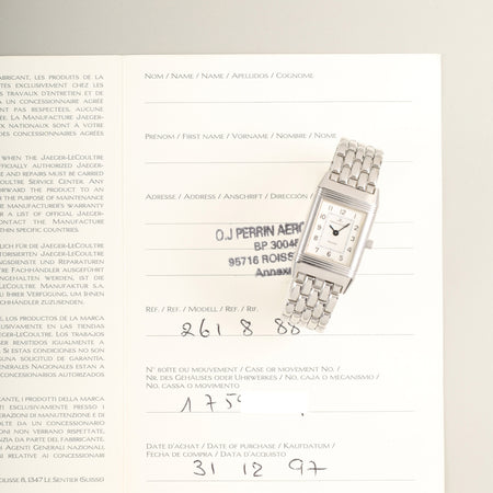 ジャガー・ルクルト レベルソ レディ 261.8.86 Cal.861-1 手巻き SS SS シルバーアラビア文字盤 （SWISS MADE表記） 保証書（1997年）オーバーホール済み