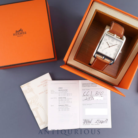 Hermès Cape Cod CC1.810 Quartz Stainless Steel Watch with Genuine Leather Strap (2006, Signs of Use) and Genuine Stainless Steel Buckle. Silver Dial, Box, Warranty Card (2007). Overhauled.