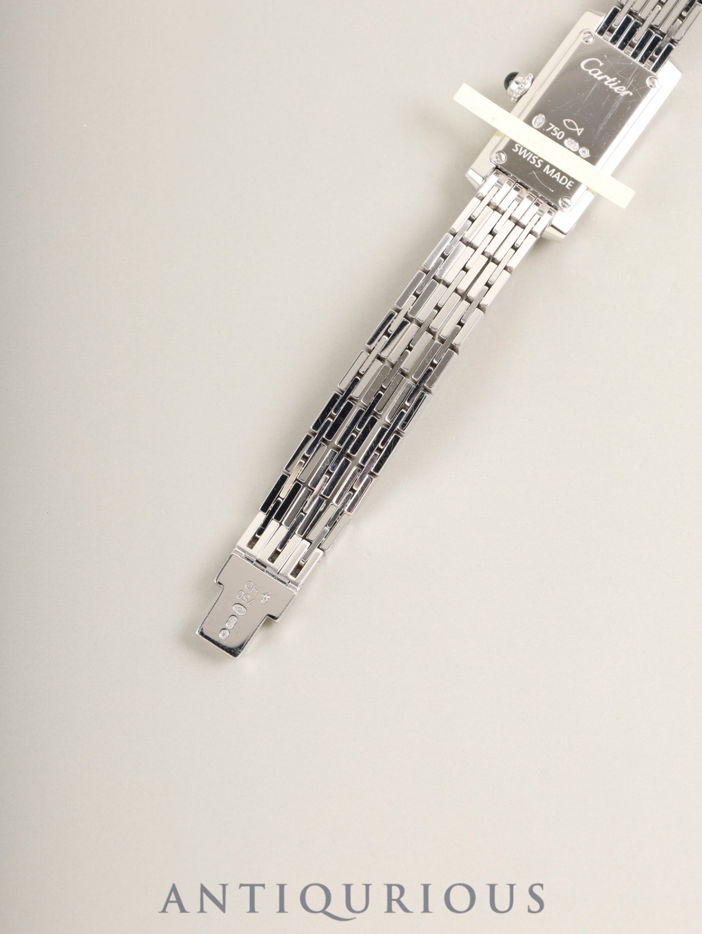 カルティエ タンク アロンジェ ラニエ ール SM W15364W3 / 2544 クォーツ Cal280.002（ETA）750WG 750WG シルバー格子ギョーシェ文字盤（SWISS MADE表記）箱 冊子 保証書（2003年 / 個人名記載有）オーバーホール済み