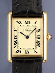 Cartier Must Tank LM W1002753 / 590005 Quartz Cal.90 SV925 Leather Genuine Pin Buckle (GP) Ivory Roman Dial (SWISS marking) Overhauled, Polished