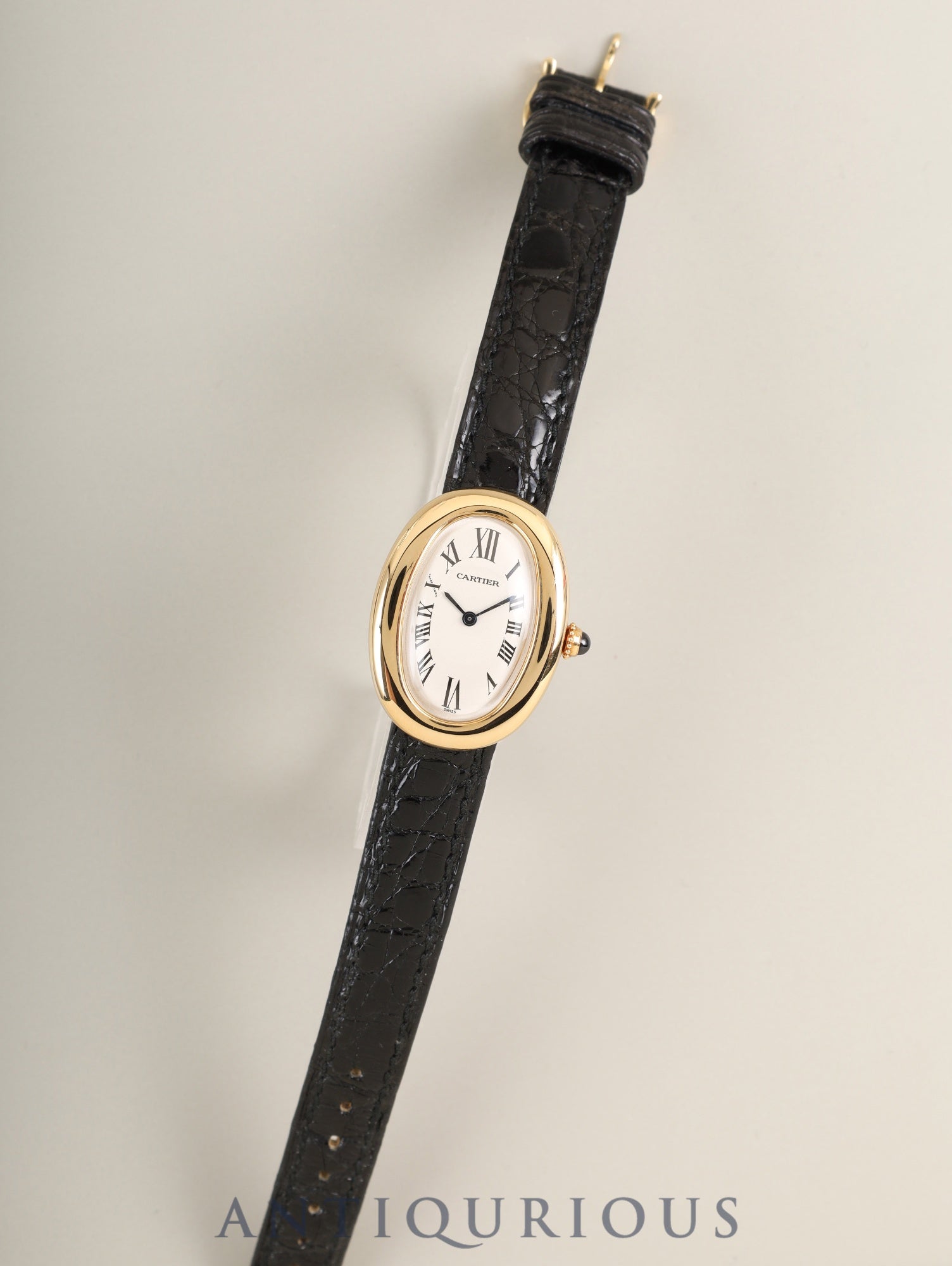 Cartier Baignoire SMW1506056 / 1952 Quartz Cal. 057 750YG Leather Genuine Pin Buckle (750YG) White Roman Dial Box Booklet Warranty (1995) Overhauled