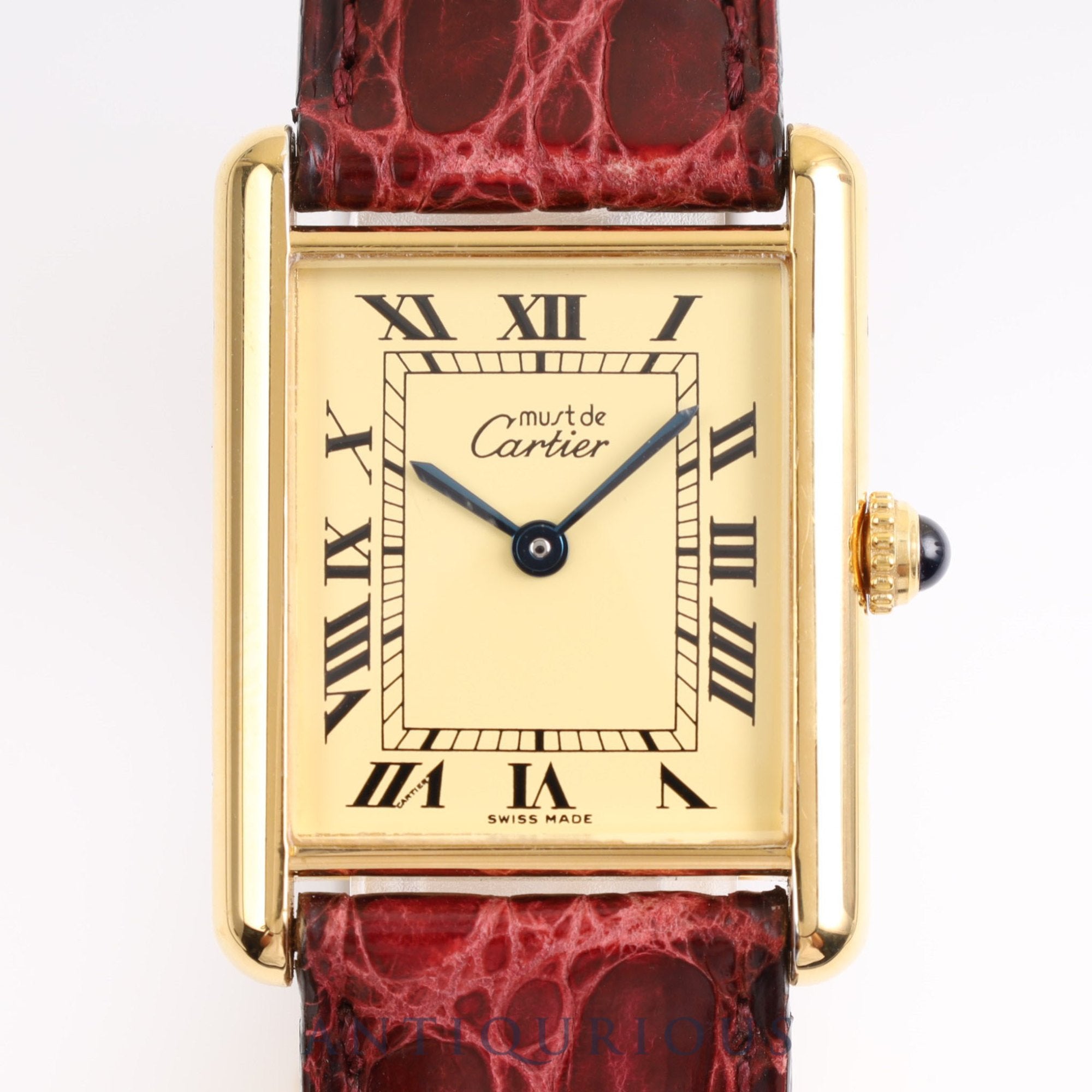 CARTIER カルティエ マストタンク LM QZ 1615 SV925 革 純正バックル（GP）アイボリーローマン文字盤 1980年代半ば～1994年頃