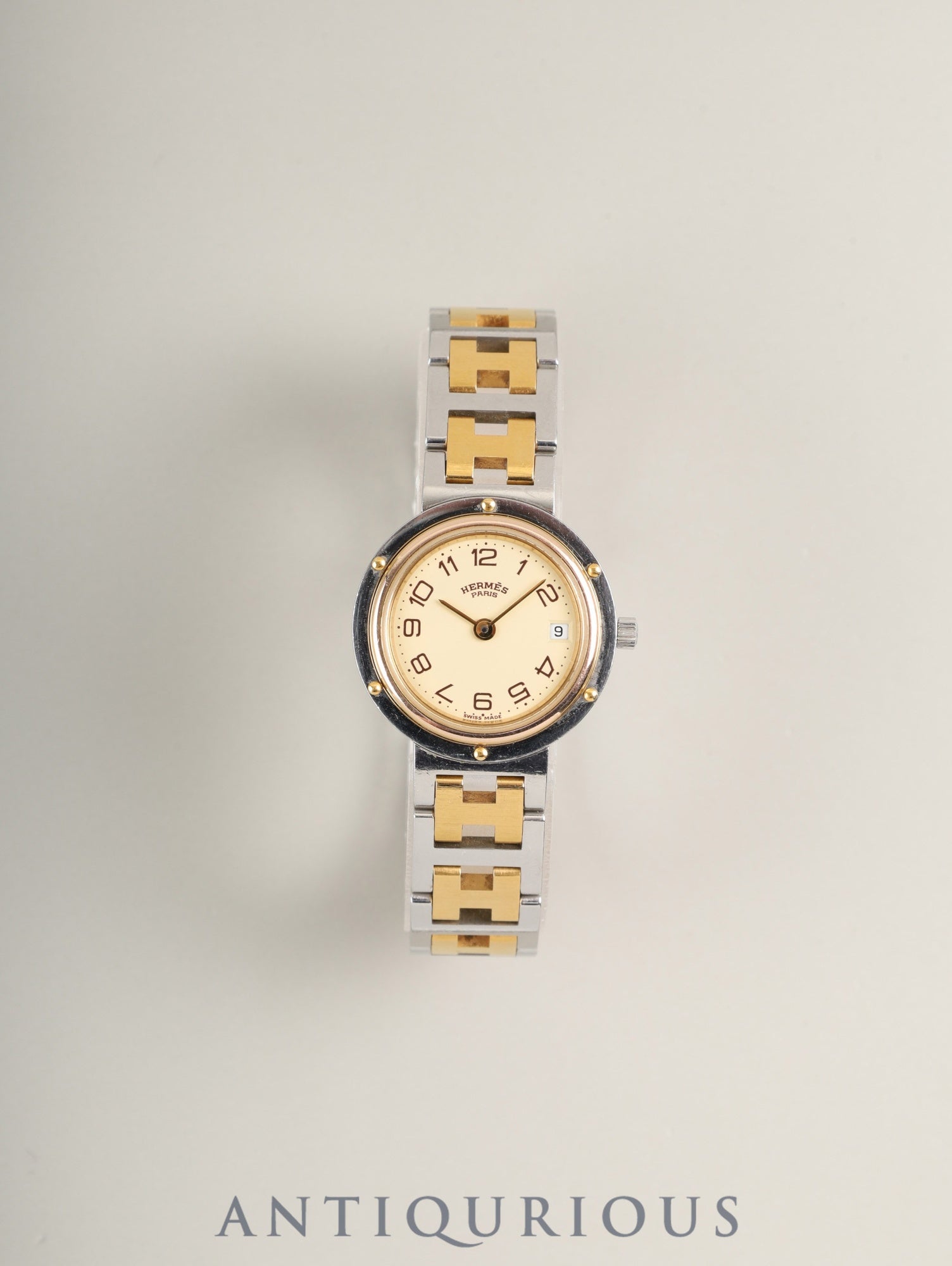 エルメス クリッパー 51.03 クォーツ Cal.- SS/GP SS/GP  アイボリー文字盤 箱 冊子 保証書（1992年）オーバーホール済み