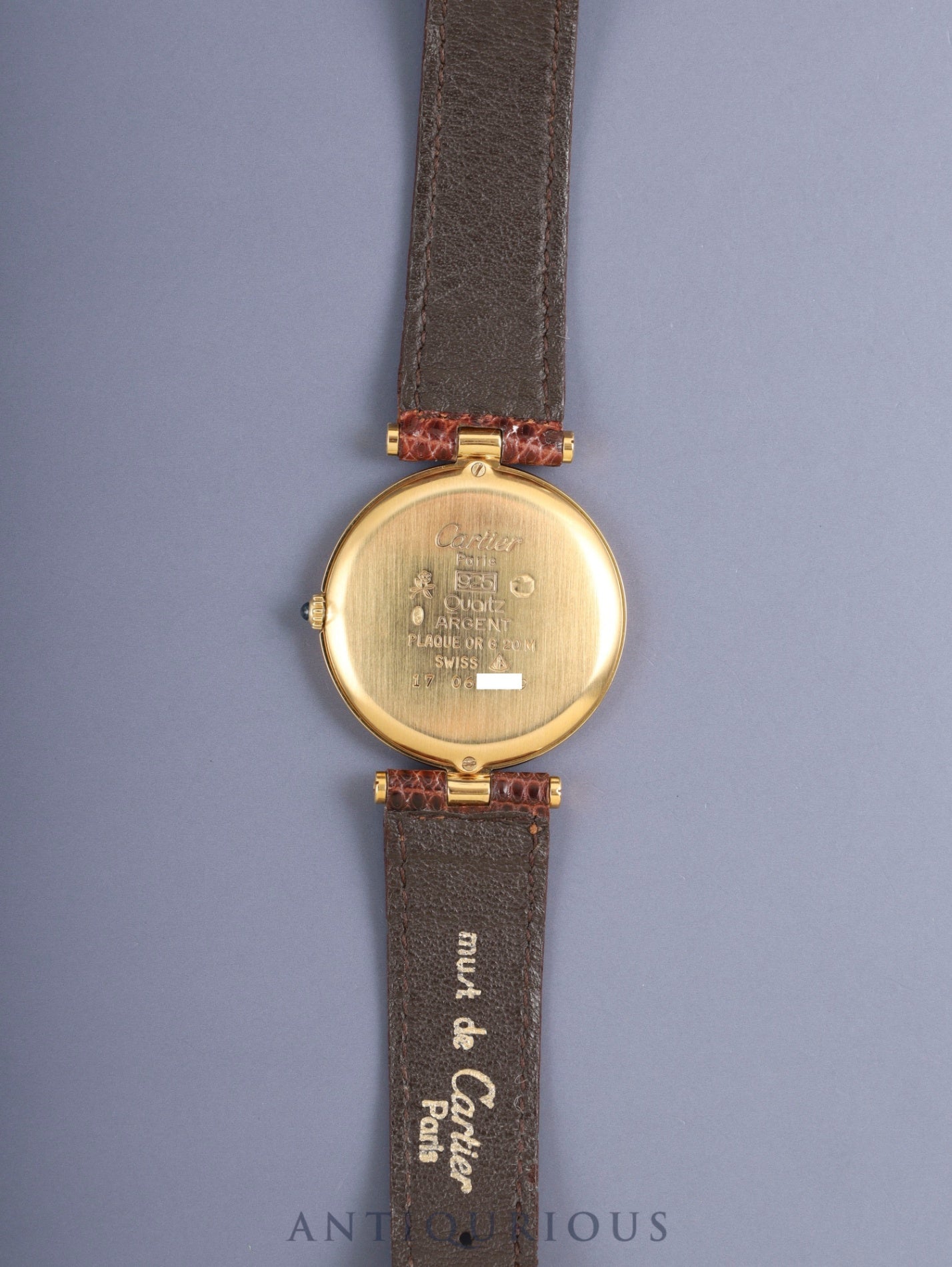 カルティエ マスト ヴァンドーム VLC LM 17 クォーツ Cal.81 SV925 純正革ベルト 純正尾錠（GP） ブラウンローマン文字盤 箱 保証書（1988年）オーバーホール済み
