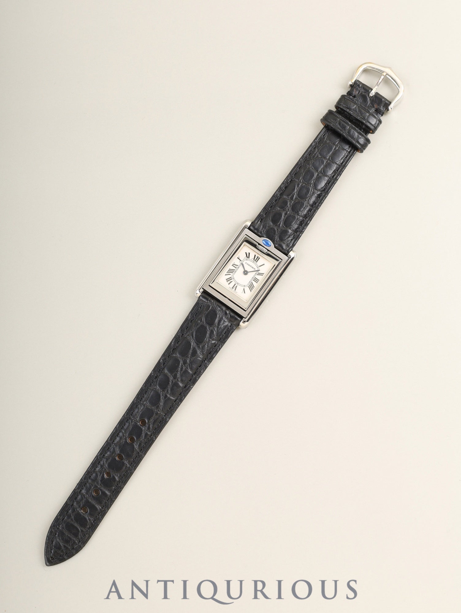 カルティエ タンク バスキュラント SM W10X1158 / 2386 クォーツ Cal.059 SS 革 純正ピンバックル（SS）ホワイトローマン文字盤 オーバーホール済み