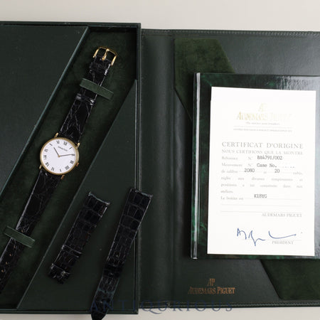 AUDEMARS PIGUET EXTRAFLAT BA4791/002 Manual winding Cal.2080 YG Leather Genuine buckle (750) White dial Box Warranty card