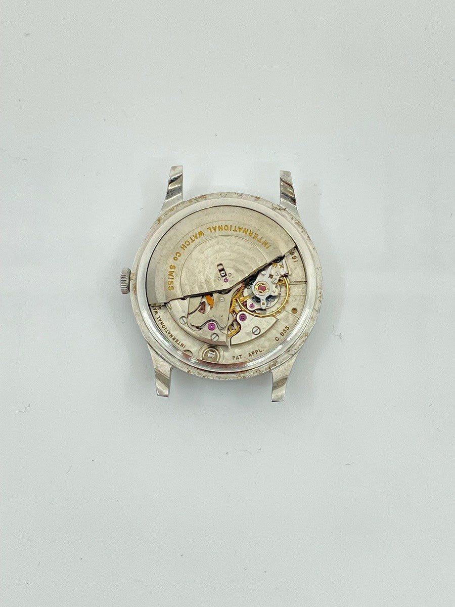 IWC オールドインター ラウンド 自動巻き Cal.C.853 SS 革 社外尾錠（SS）シルバー文字盤 オーバーホール済み アイダブリュシー