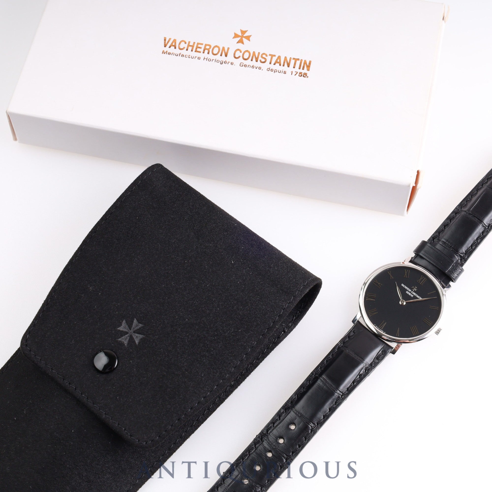 VACHERON CONSTANTIN ESSENTIELLES FLAT 31160/000G-8996 Manual winding Cal.1132 WG Leather Black dial 33.0mm *Complete service completed on 6/12/2023