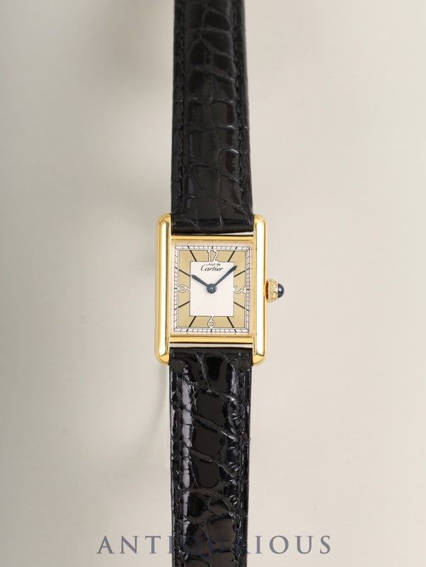 カルティエ マストタンク SM 限定500本 1615 クォーツ Cal.057 SV925 革 純正Dバックル（GP）ゴールドセクター文字盤（SWISS表記）オーバーホール済み 新品仕上げ済み