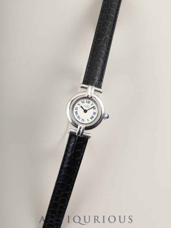Cartier Must Colisee W1001665 / 1903 Quartz Caliber 90 SV925 Leather Strap with Genuine D-Clasp (Stainless Steel) White Roman Dial Overhauled Crown