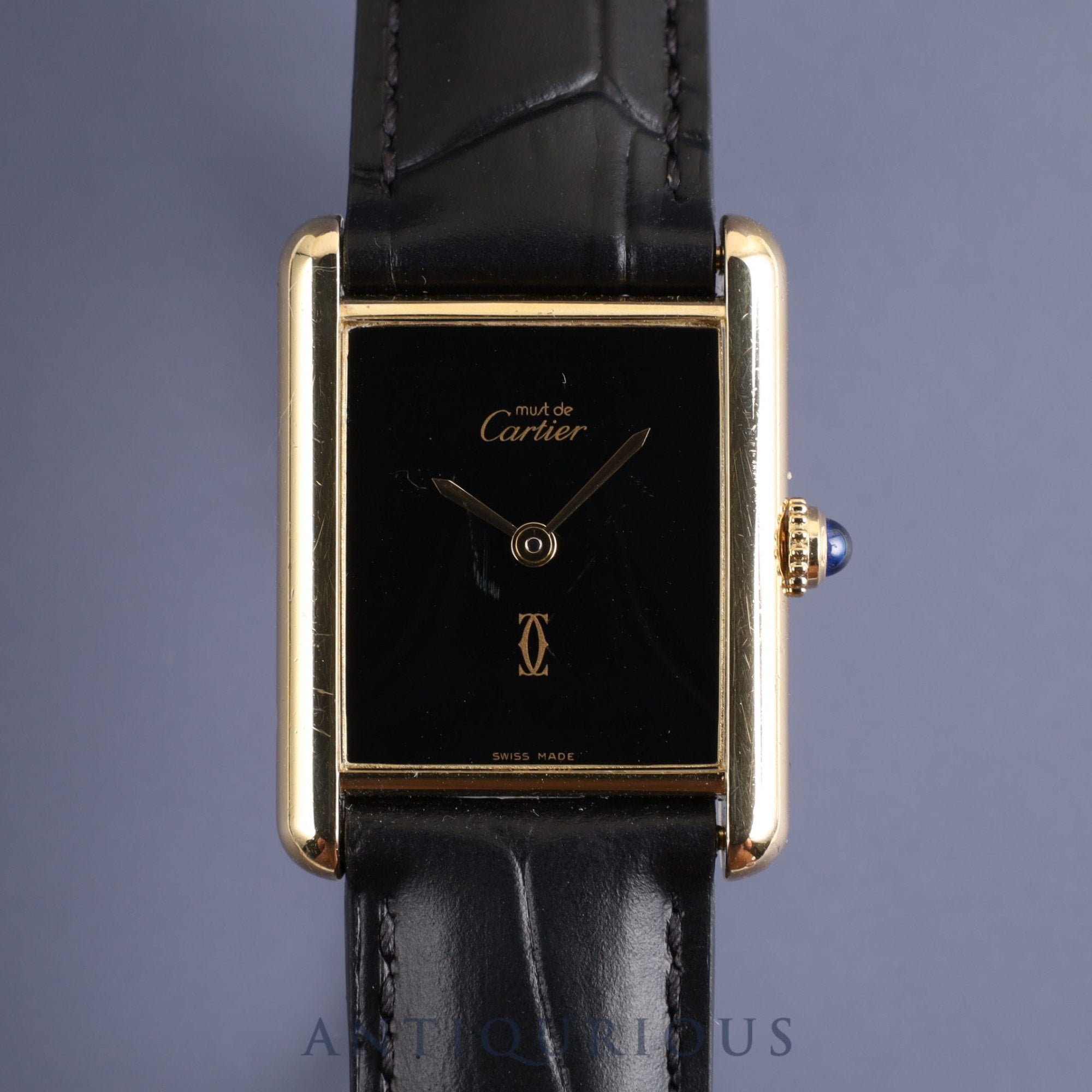 Cartier Must Tank LM 6 81006 Quartz 925 Leather Genuine D-buckle (GP) Onyx dial Complete service (full maintenance) completed at Cartier boutique