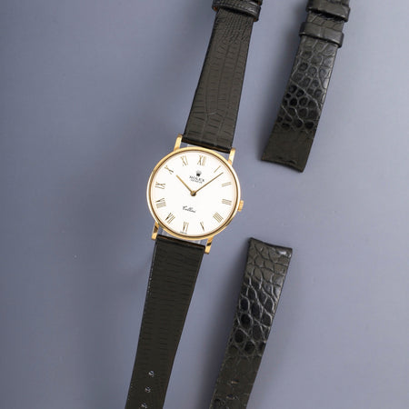 ロレックス チェリーニ 5112 手巻き Cal.1602 750YG 革 純正ピンバックル（750YG） ホワイトローマン文字盤 W番（1994年～1995年）純正レザーベルト付き オーバーホール済み